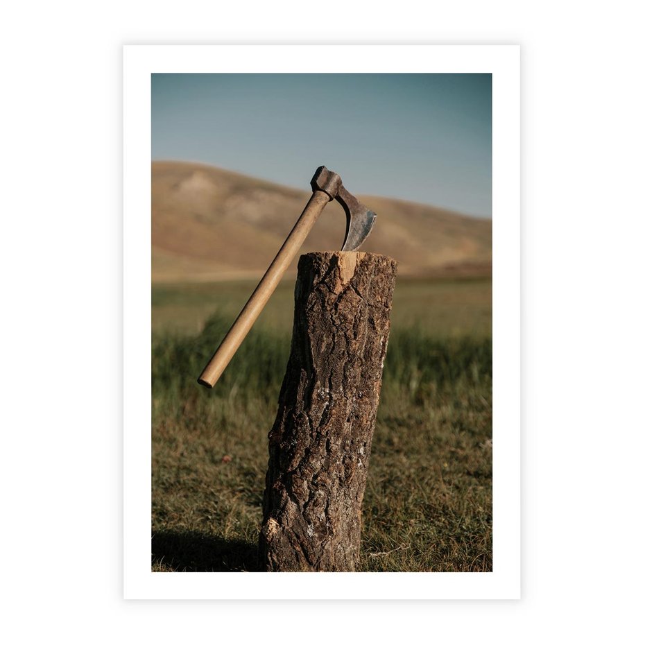 Plakat bez ramy 40x50 - Lasowa siła w drewnie - las, siekiera