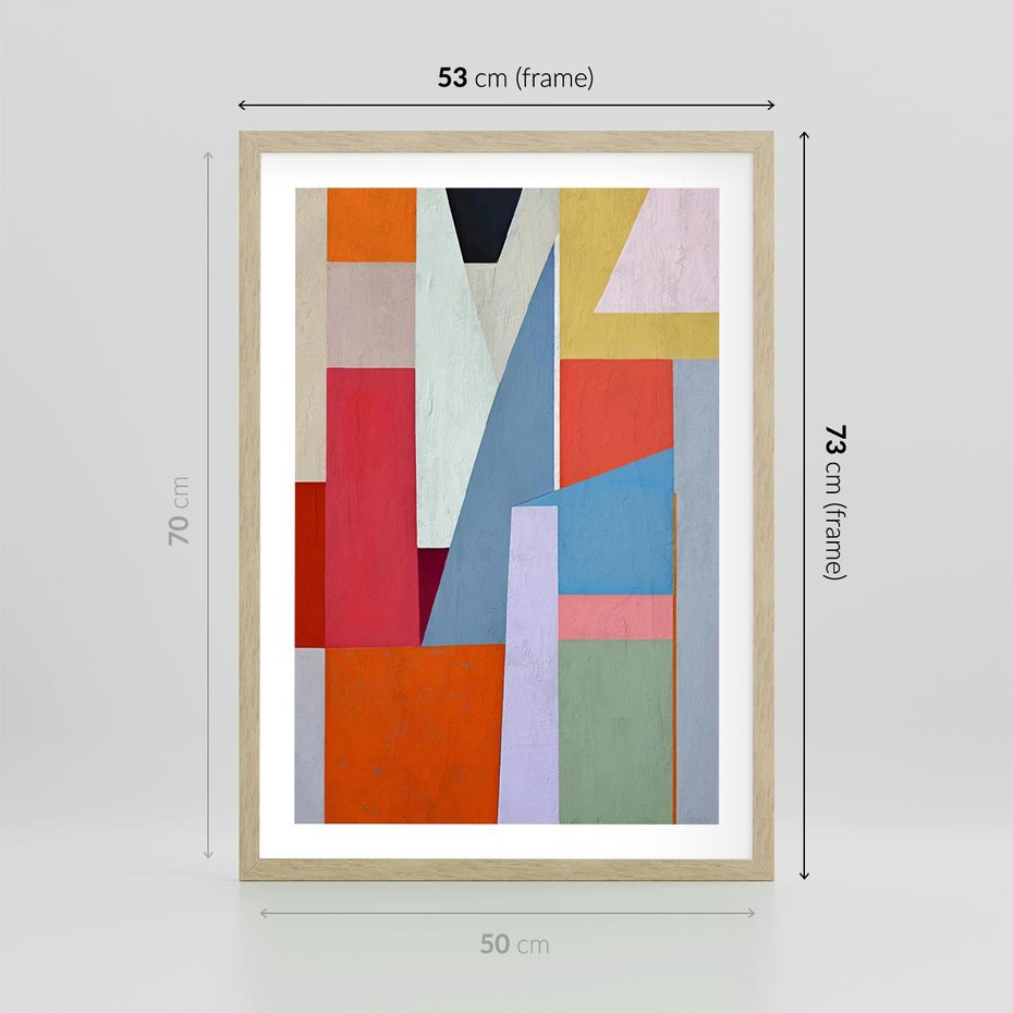 Plakat w ramie 50x70 - Migotliwe Nastroje Kształtów - różne geometryczne formy, olejny obraz - rama drewno