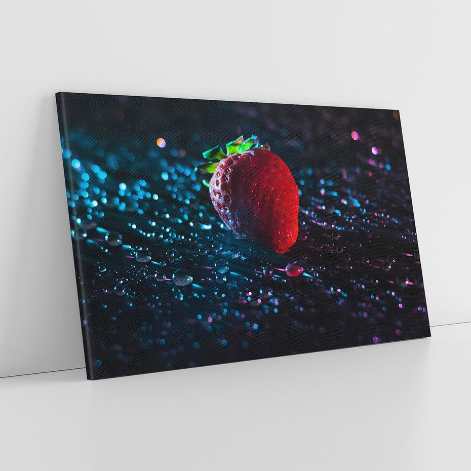 Obraz na płótnie 120x80 - Truskawka - Kropelkowa Świeżość - truskawka, krople