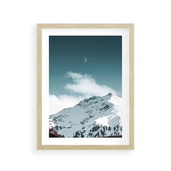 Plakat w ramie 30x40 - Nocna Magia w Górach - fotografia, śnieg - rama drewno