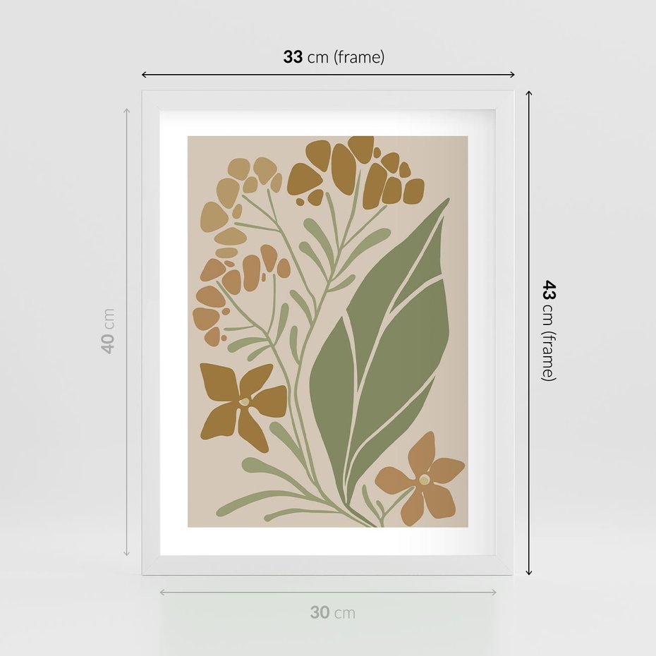 Plakat w ramie 30x40 - Subtelność Utajona - nowoczesny plakat, roślinność - rama biała