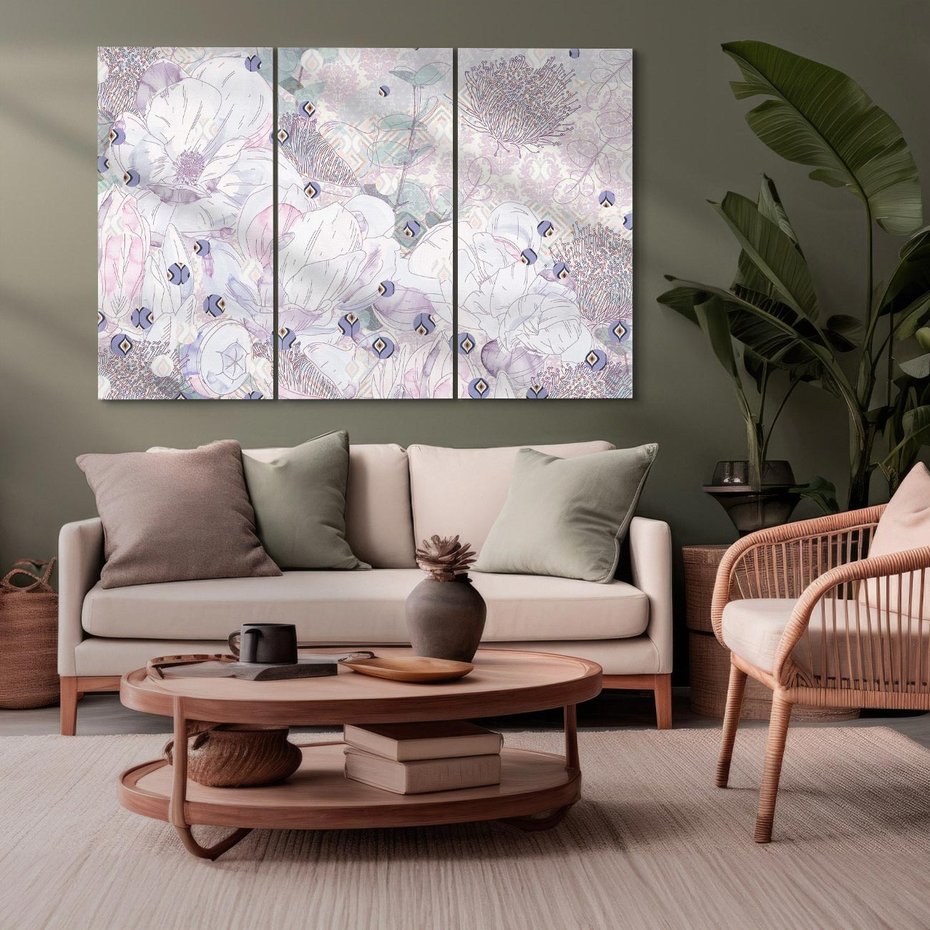 Obraz na płótnie 120x80 - Malowane oddechy istnienia - pomieszane tekstury, kwiatowe elementy