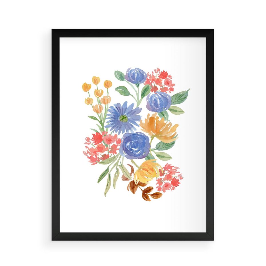Plakat w ramie 50x70 - Kwiatowe Światło - akwarelowe kwiaty, bukiet - rama czarna