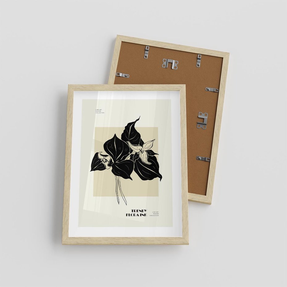 Plakat w ramie 30x40 - Ekspresja w szkicowanych kształtach - kwiaty, typografia - rama drewno