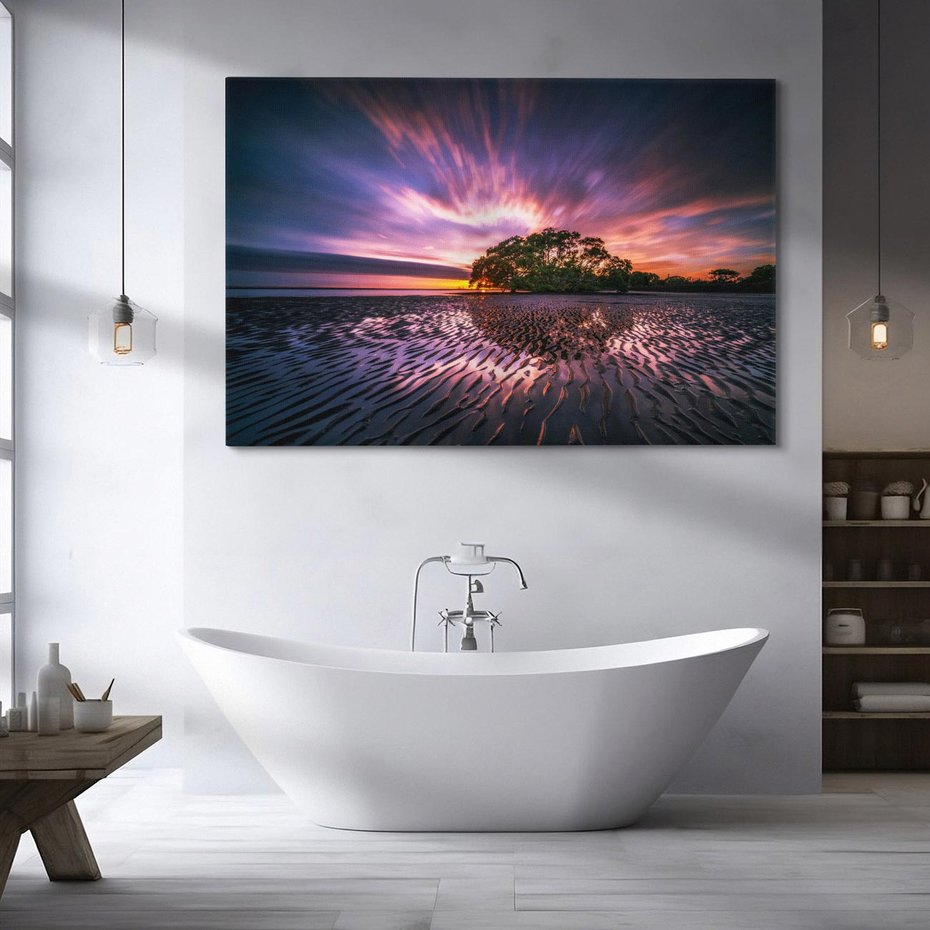 Obraz na płótnie 100x70 - Spokojne jezioro, fale, woda - jezioro, wyspa