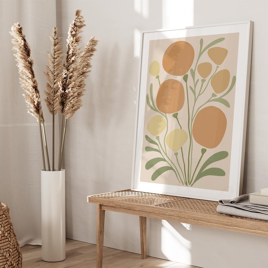 Plakat w ramie 40x50 - Uspokojenie Wśród Roślin - nowoczesny plakat, roślinność - rama biała