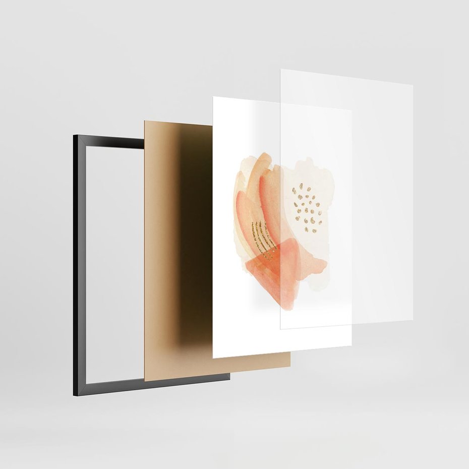 Plakat w ramie 50x70 - Rozkwitające Odbicia Form - abstrakcyjne akwarelowe plamy, minimalizm - rama czarna