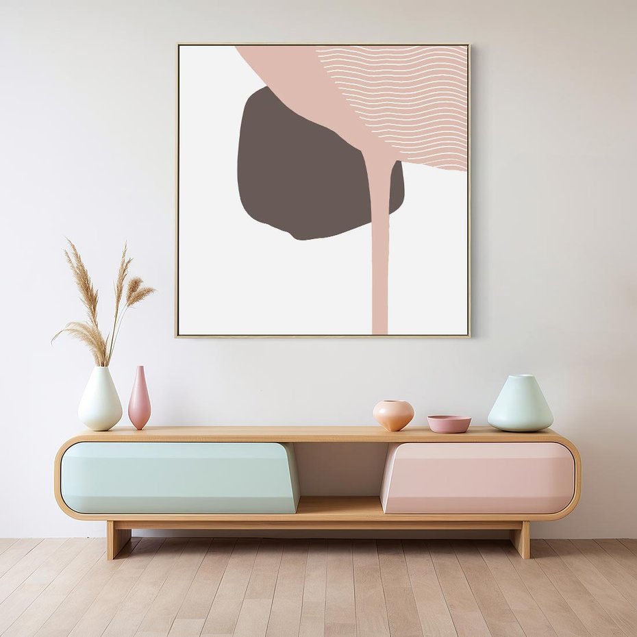 Obraz w ramie 80x80 - Wibracje Odbić Plam - abstrakcyjny obraz, rozlewające się plamy - rama drewno