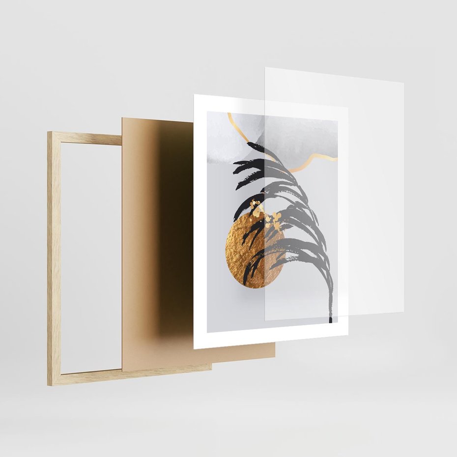 Plakat w ramie 40x50 - Palma w Szkicu - nowoczesna grafika, palma - rama drewno