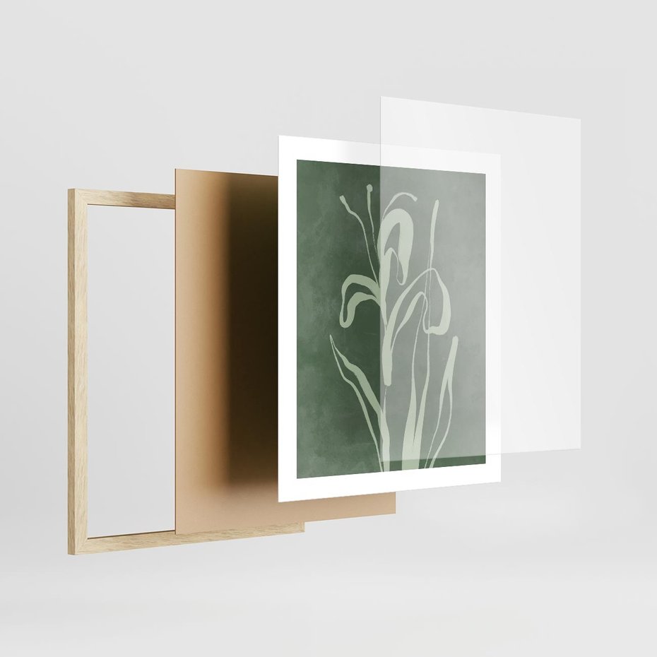 Plakat w ramie 40x50 - Zielony Oddech - zielona abstrakcja, zgaszona zieleń - rama drewno