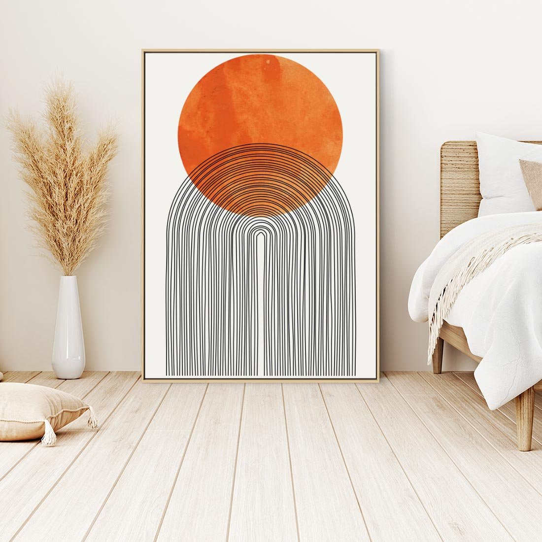 Obraz w ramie 80x120 - Abstrakcyjne Pulsacje - koło, boho styl - rama drewno