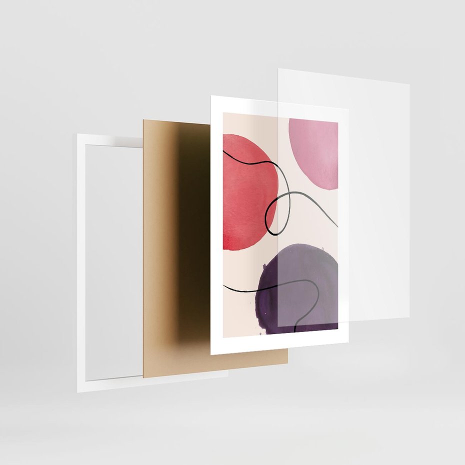 Plakat w ramie 30x40 - Migoczące Echo - abstrakcyjne akwarelowe plamy, nieregularne linie - rama biała