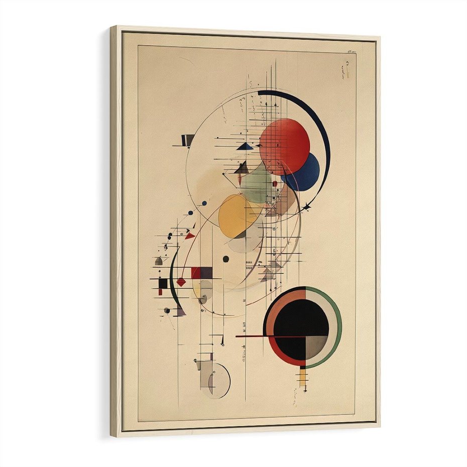 Obraz w ramie 80x120 - Impulsy Wydobyte z Cienia - abstrakcyjna geometryczna kompozycja, koła linie - rama drewno