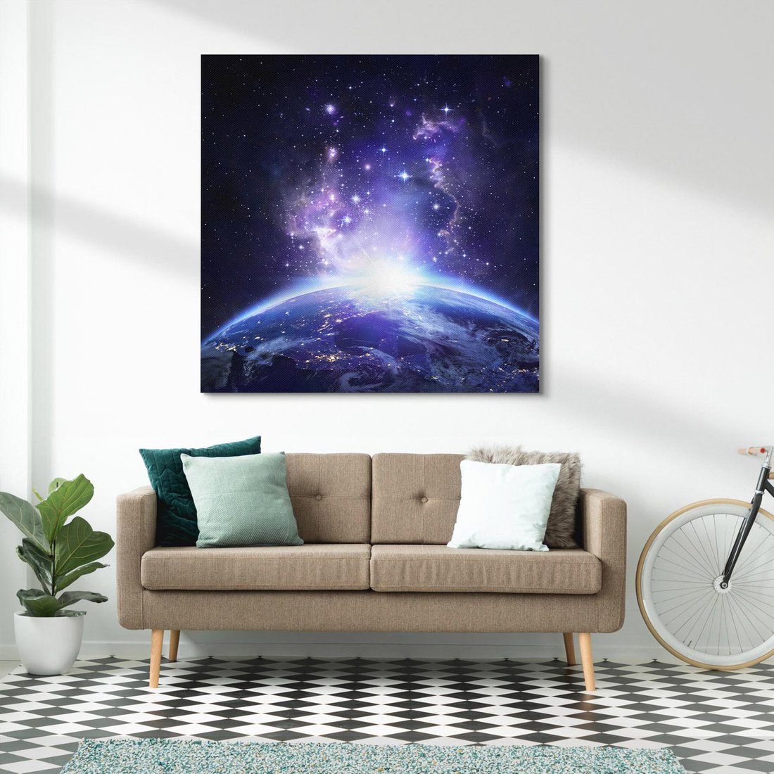 Obraz na płótnie 70x70 - Podróż w kosmiczną przestrzeń - kosmos, ziemia