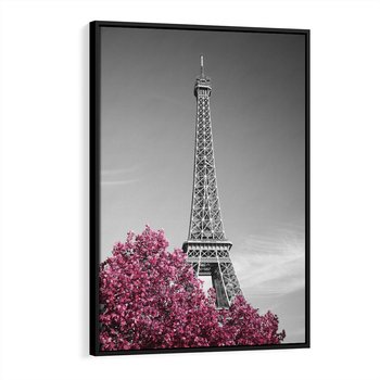 Obraz w ramie 50x70 - Różowy Paryż - czarno białe zdjęcie, wieża eiffla - rama czarna