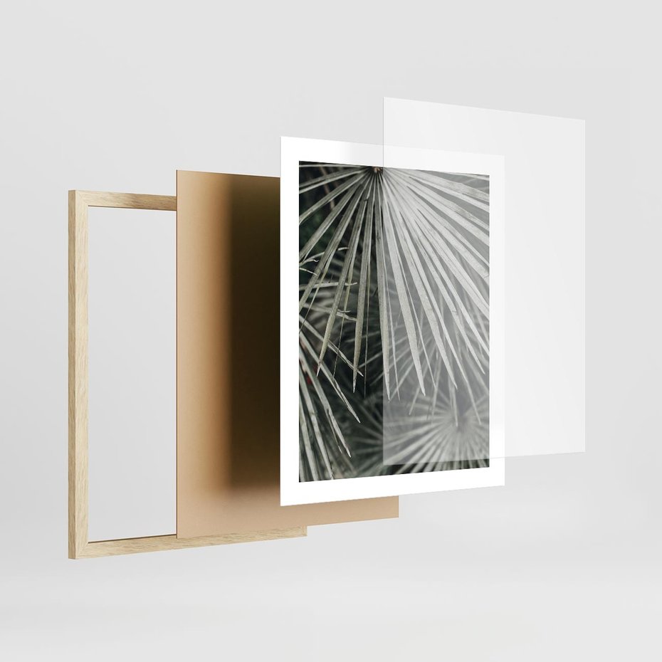 Plakat w ramie 40x50 - Ujęcie Tropikalnej Natury - palmy, liście palmy - rama drewno