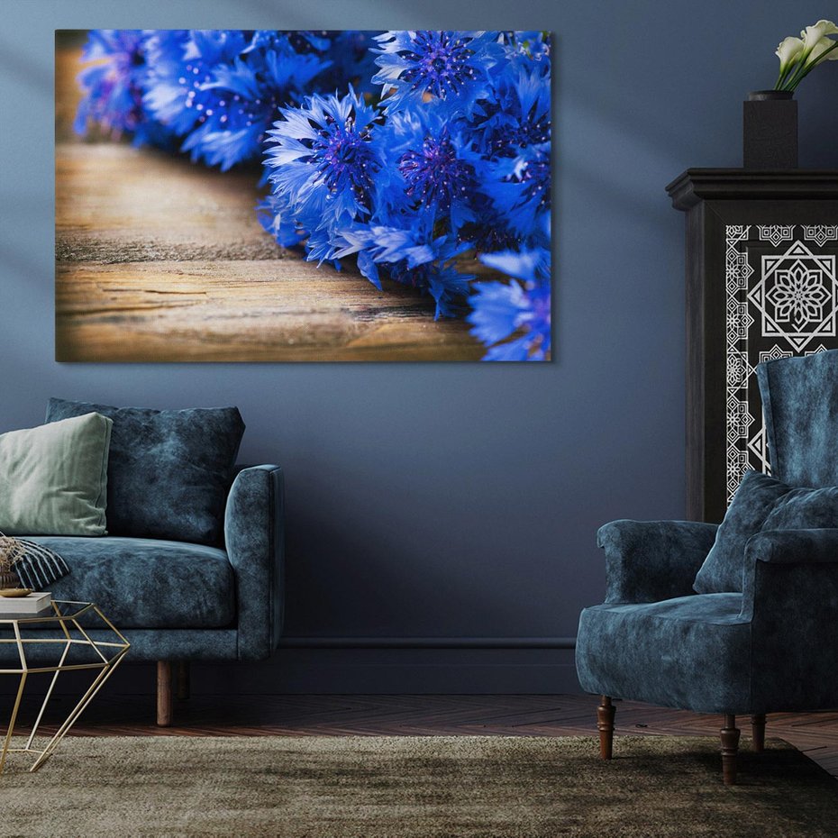 Obraz na płótnie 70x50 - Kwiatowy niebieski: Subtelność natury - kwiaty, niebieski