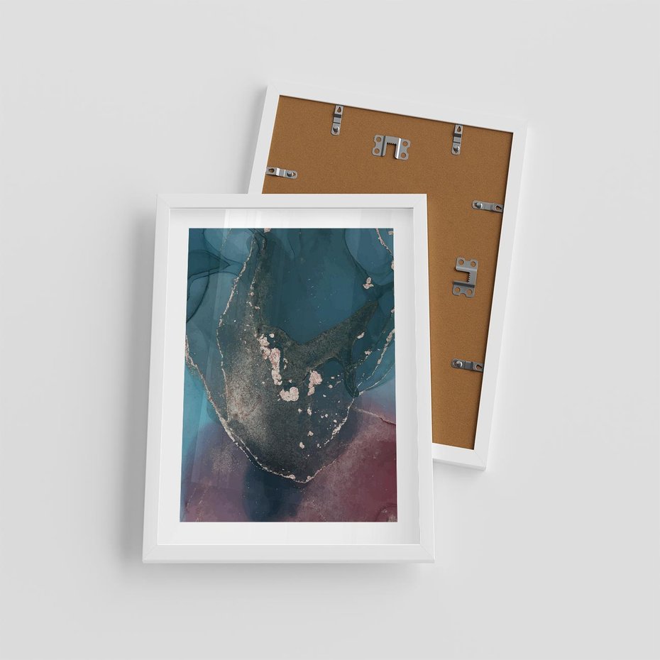 Plakat w ramie 30x40 - Luksusowy Kontrast - marmur, granat i fiolet - rama biała