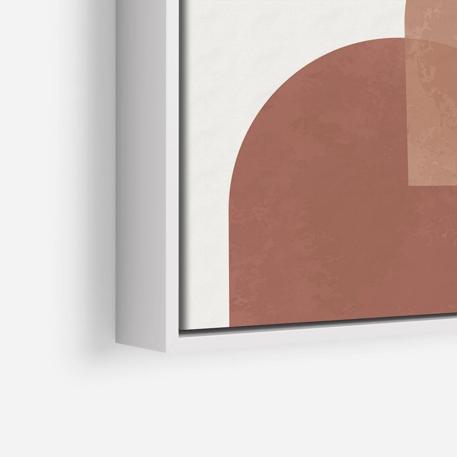 Obraz w ramie 50x50 - Harmonijne Widoki - abstrakcyjne geometryczne kształty, odcienie brązu i beżu - rama biała