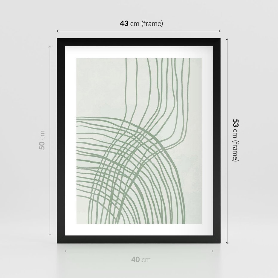 Plakat w ramie 40x50 - Migotliwa Spokojna Zieleń - zielony plakat, abstrakcyjne splątane linie - rama czarna