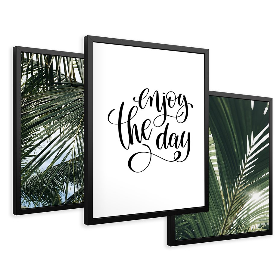 Zestaw obrazy w ramie 30x40 galeria - Palmy, pozytywe, myślenie - rama czarna