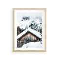 Plakat w ramie 30x40 - Domek w Górach w Białym Odcieniu - zima, domek w górach - rama drewno