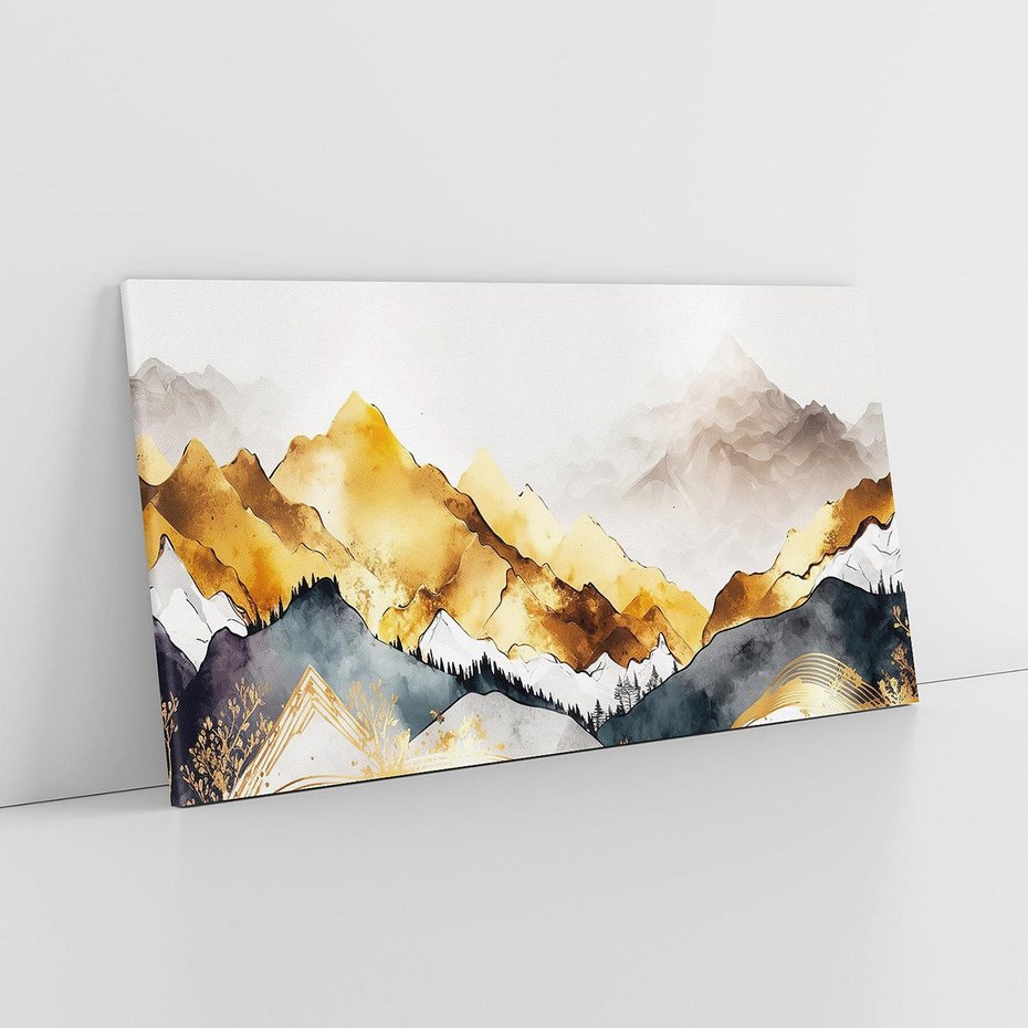 Obraz na płótnie 100x50 - Złote Góry - akwarela, graficzne góry