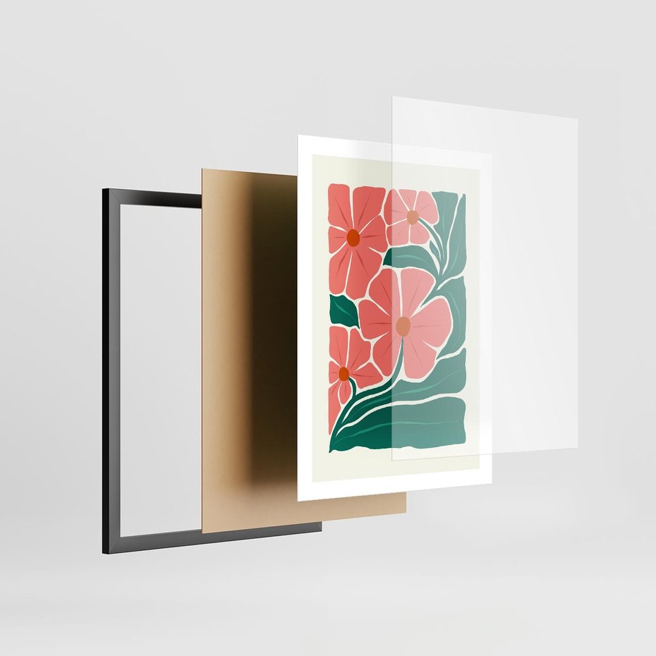 Plakat w ramie 50x70 - Energiczne Opowieści - kwiaty, sztuka nowoczesna - rama czarna