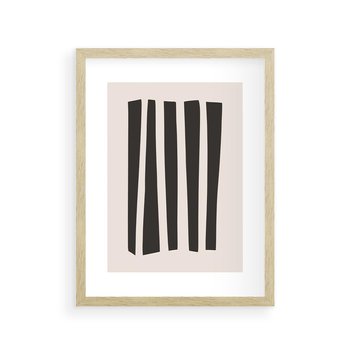 Plakat w ramie 50x70 - Migotliwa Transformacja Form - minimalizm, czarne pasy - rama drewno