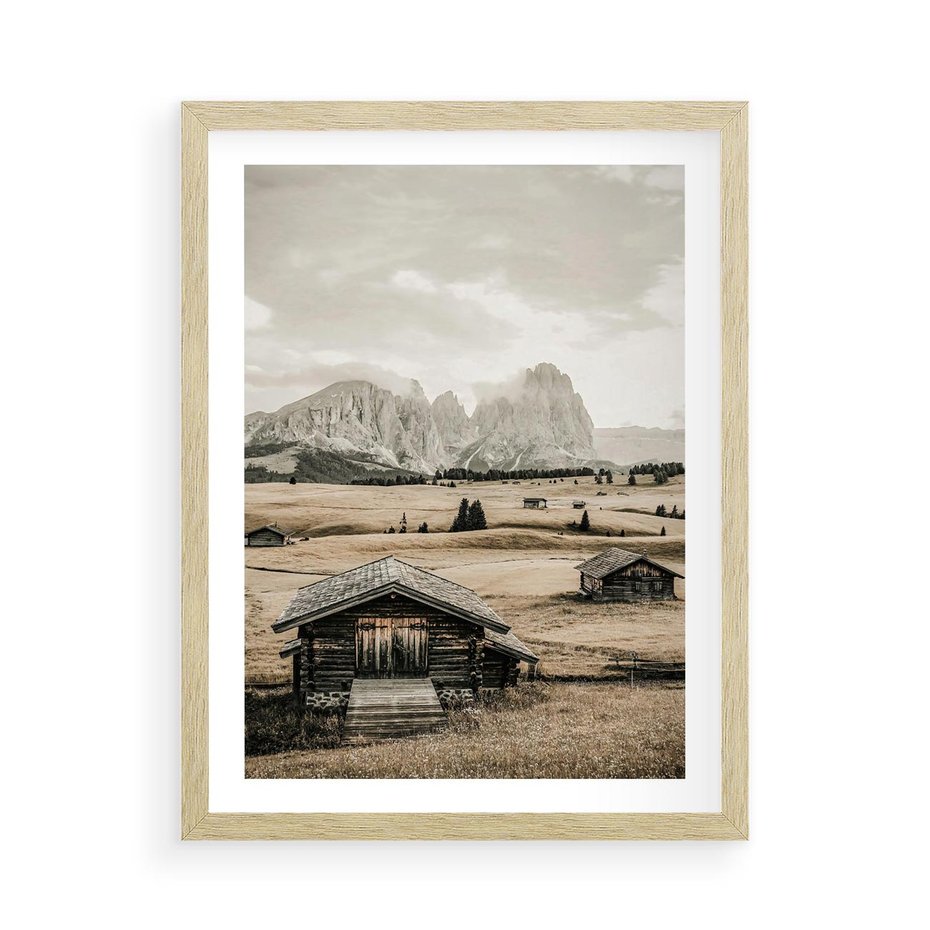 Plakat w ramie 50x70 - Klasyczny Urok Górskich Domków - domki, w górach - rama drewno