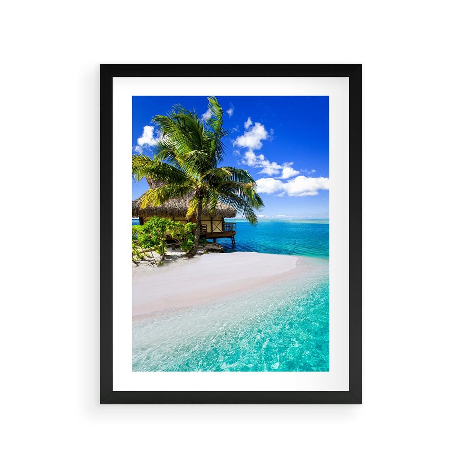 Plakat w ramie 30x40 - Zaklęte palmy tropików - palmy, ocean - rama czarna