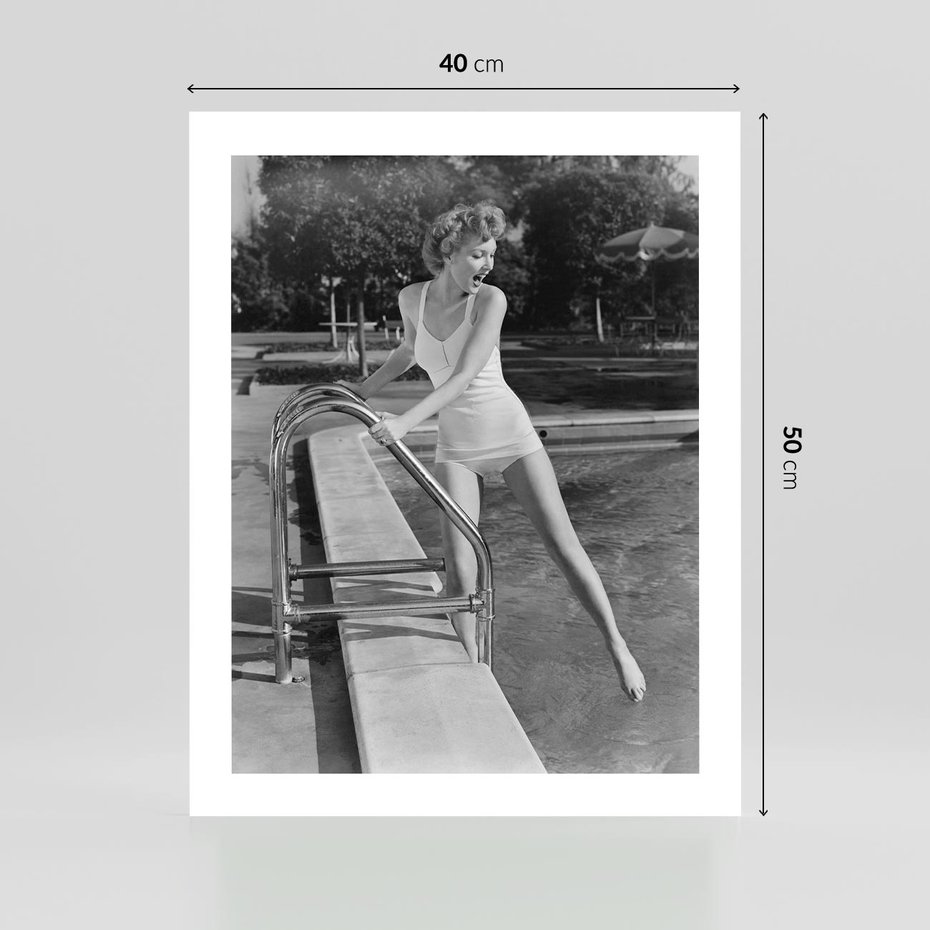 Plakat bez ramy 40x50 - Retro Basen - retro zdjęcie, czarno białe