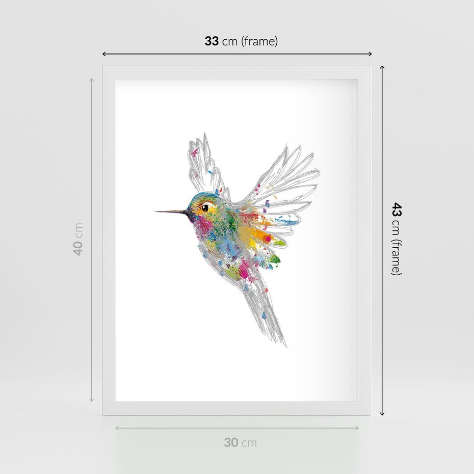 Plakat w ramie 30x40 - Koliber w akwareli - akwarela, koliber - rama biała