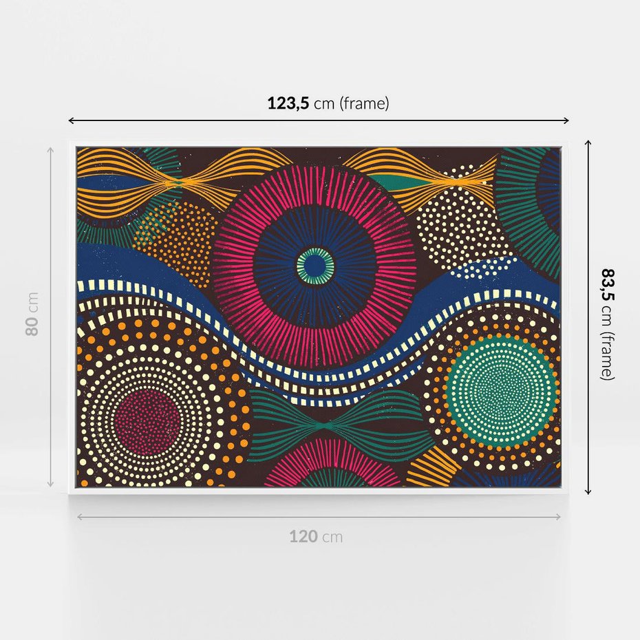 Obraz w ramie 120x80 - Energia Wzorców - enticzne wzory, kształty - rama biała