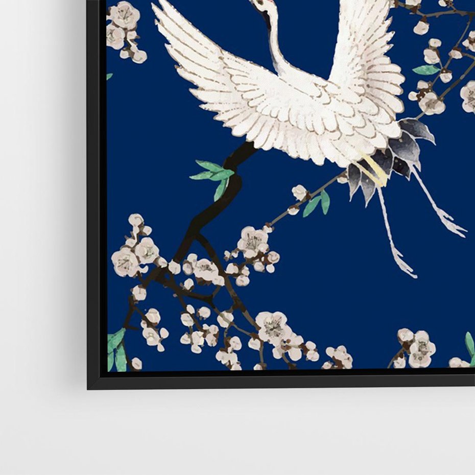 Obraz w ramie 70x50 - Japońskie Żurawie Indygo - sztuka japońska, japonia - rama czarna