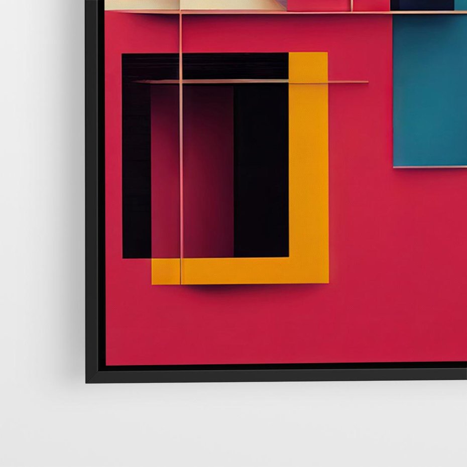 Obraz w ramie 70x50 - Przejście przez labirynt myśli - kolorowa abstrakcja, instalacja z prostokątów i lini - rama czarna