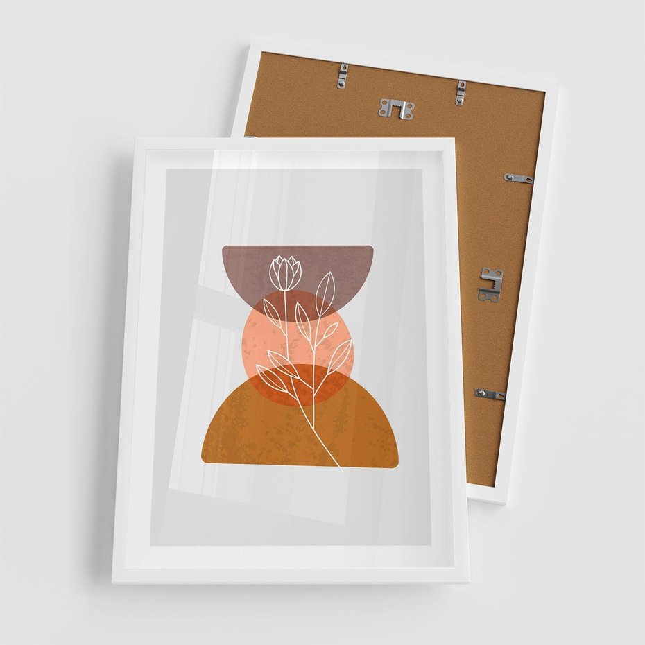 Plakat w ramie 50x70 - Kwiatowa Akwarela - akwarelowe kształty, brąz - rama biała