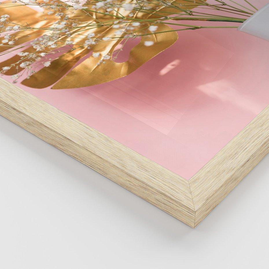 Zestaw obrazy w ramie 40x50 galeria - Złote, liście, monstera, kwiaty - rama drewno