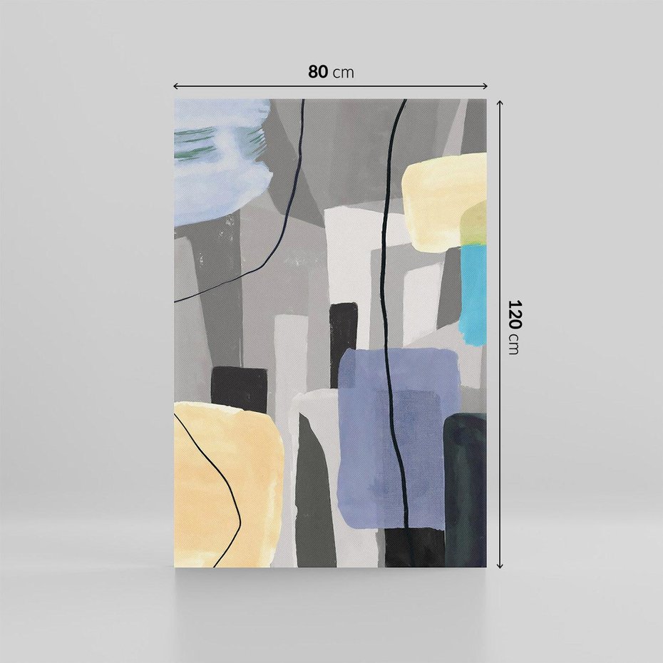 Obraz na płótnie 80x120 - Harmonia w chaosie serca - abstrakcja na szarym tle, kolorowe plamy koloru