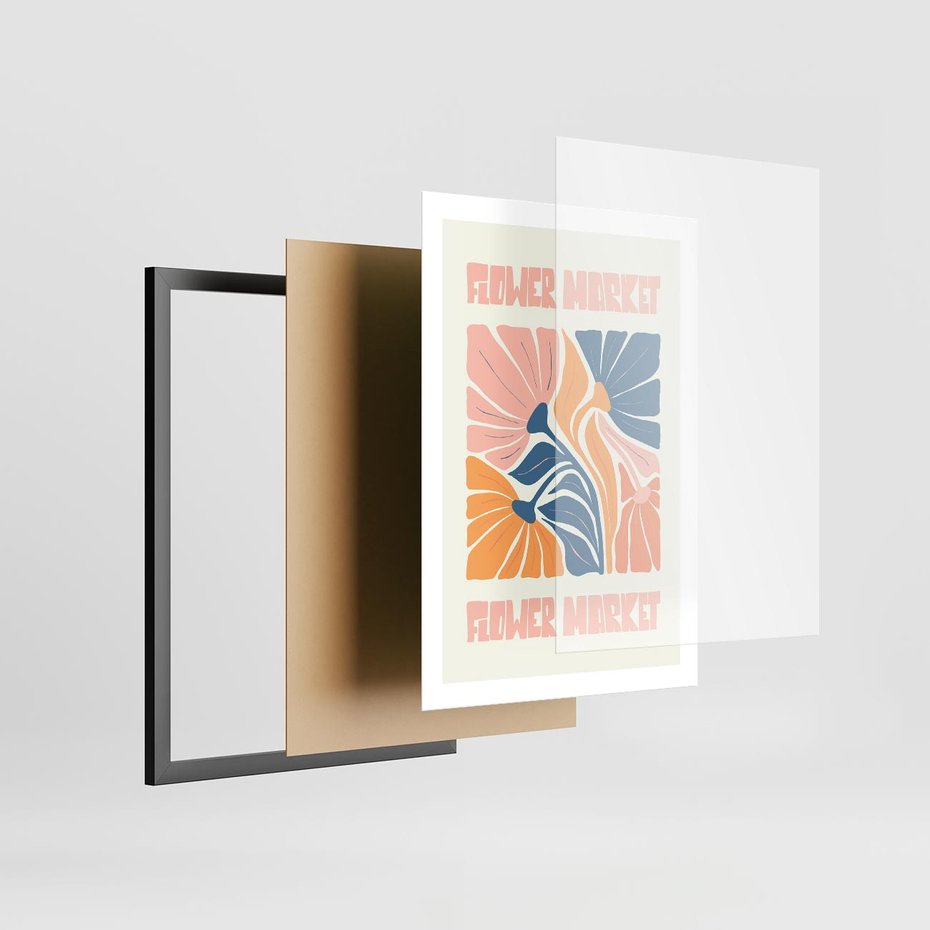 Plakat w ramie 50x70 - Spójny Dysonans - pastelowe kolory, typografia - rama czarna