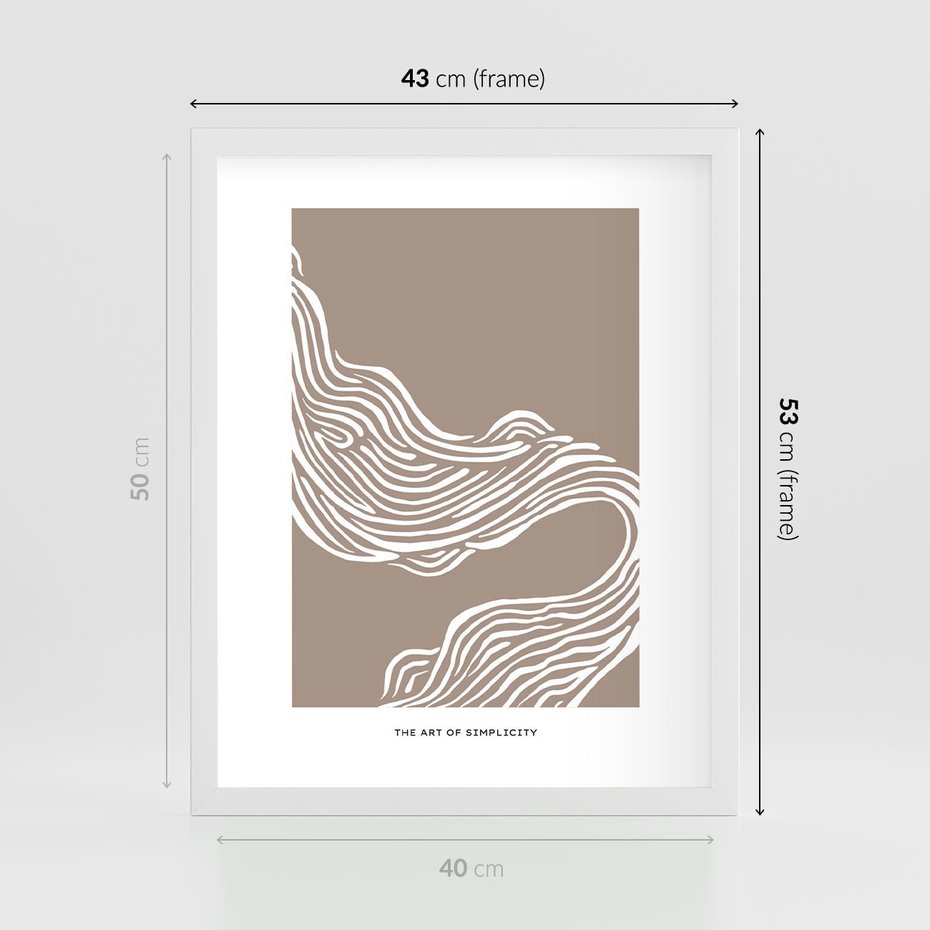 Plakat w ramie 40x50 - Harmonijne Granice - sztuka minimalizmu, biała rycina - rama biała