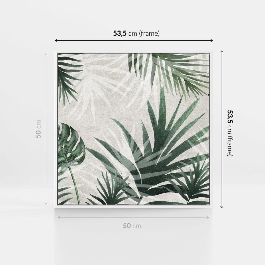 Obraz w ramie 50x50 - Tropikalne Akwarele - tropikalne liście, akwarela - rama biała