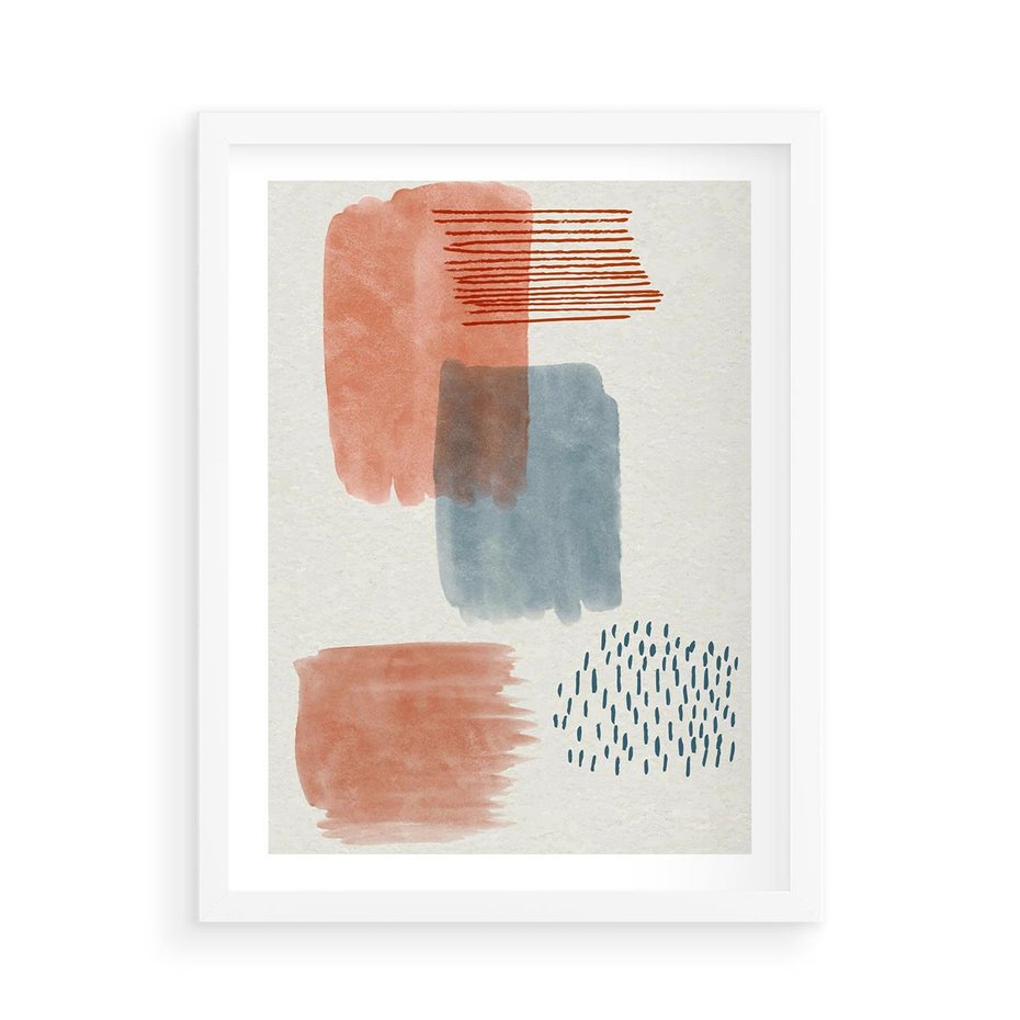 Plakat w ramie 50x70 - Pastelowa Abstrakcja: Maźnięcia Farbą - abstrakcja, maźnięcia farny - rama biała