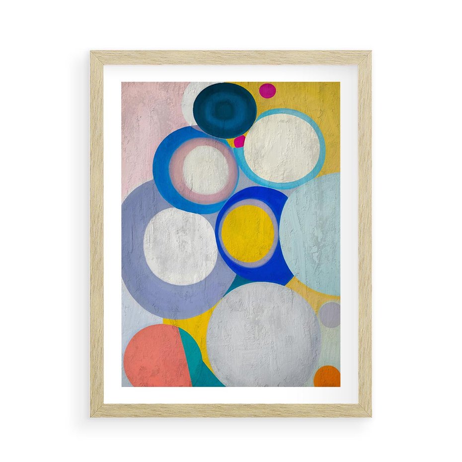 Plakat w ramie 50x70 - Rozkwitająca Symfonia Serca - abstrakcyjne geometryczne kształty, olejny obraz - rama drewno