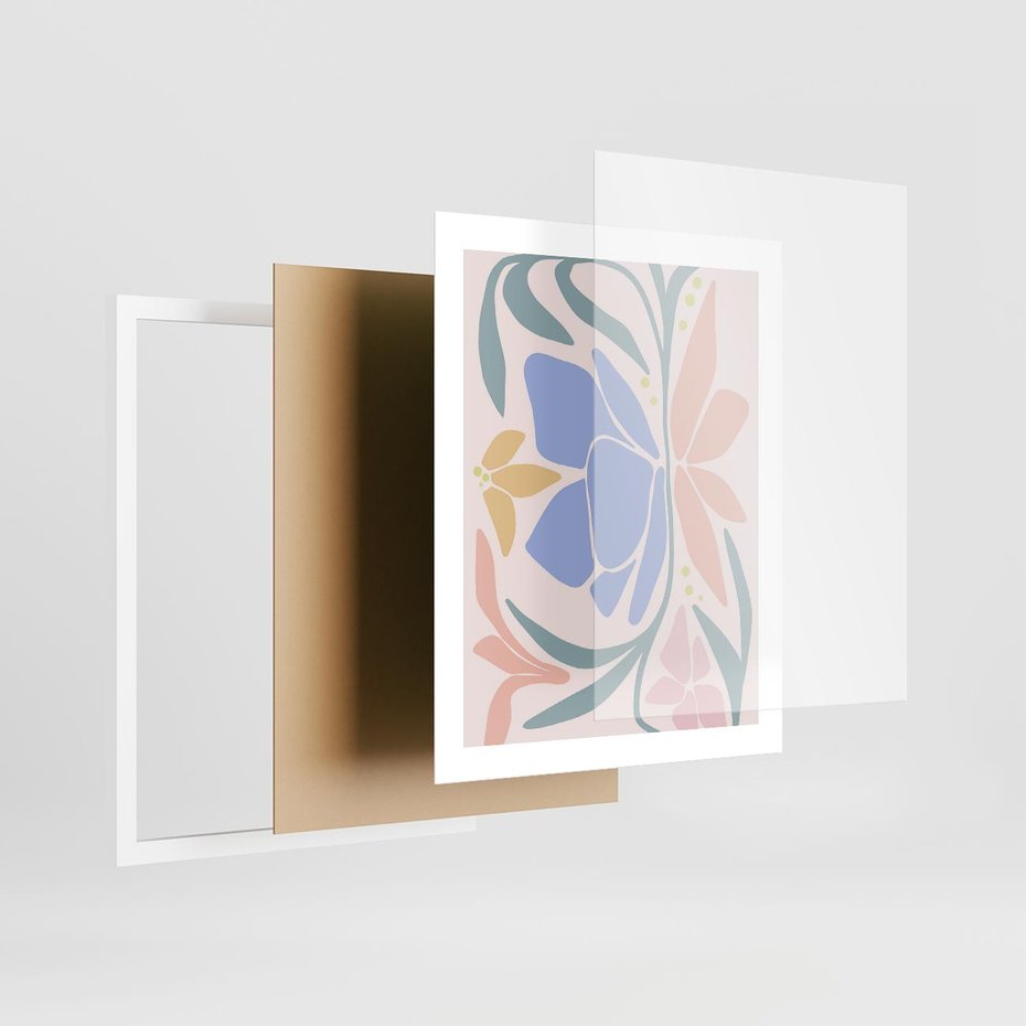 Plakat w ramie 40x50 - Pastele Kwiatowych Plam - pastelowe kwiaty, na beżowym tle - rama biała