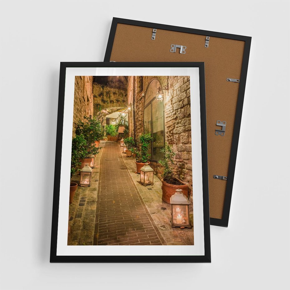 Plakat w ramie 50x70 - Perspektywa Uliczki Miejskiej - uliczka, perspektywa - rama czarna