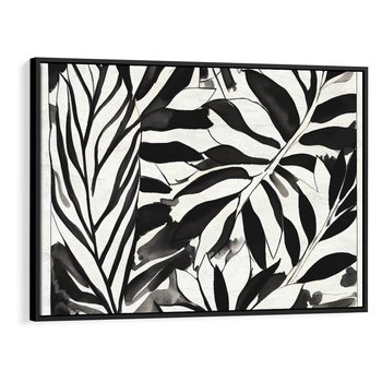 Obraz w ramie 70x50 - Czarne Liście - akwarelowy obraz, czarno biały - rama czarna