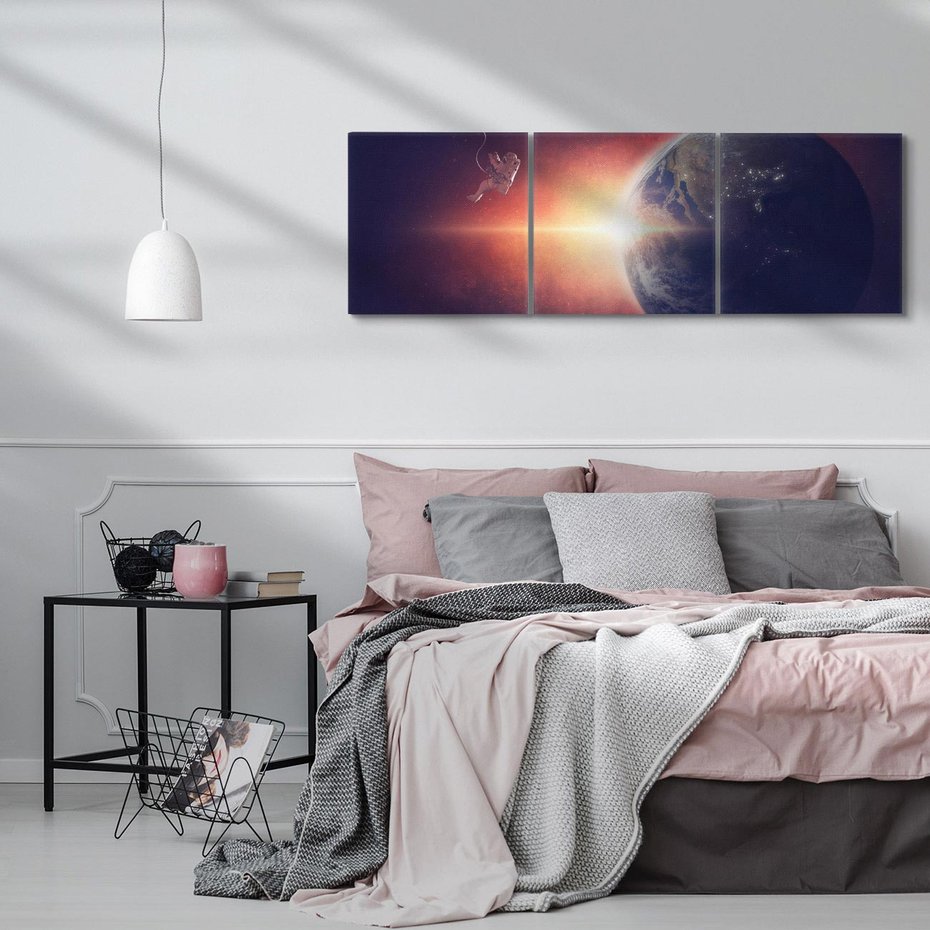 Obraz na płótnie 120x40 - Kosmiczne horyzonty - kosmos, ziemia