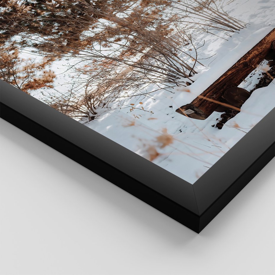 Zestaw obrazy w ramie 30x40 galeria - Zachód, słońca, zima, chatka, retro, boho - rama czarna