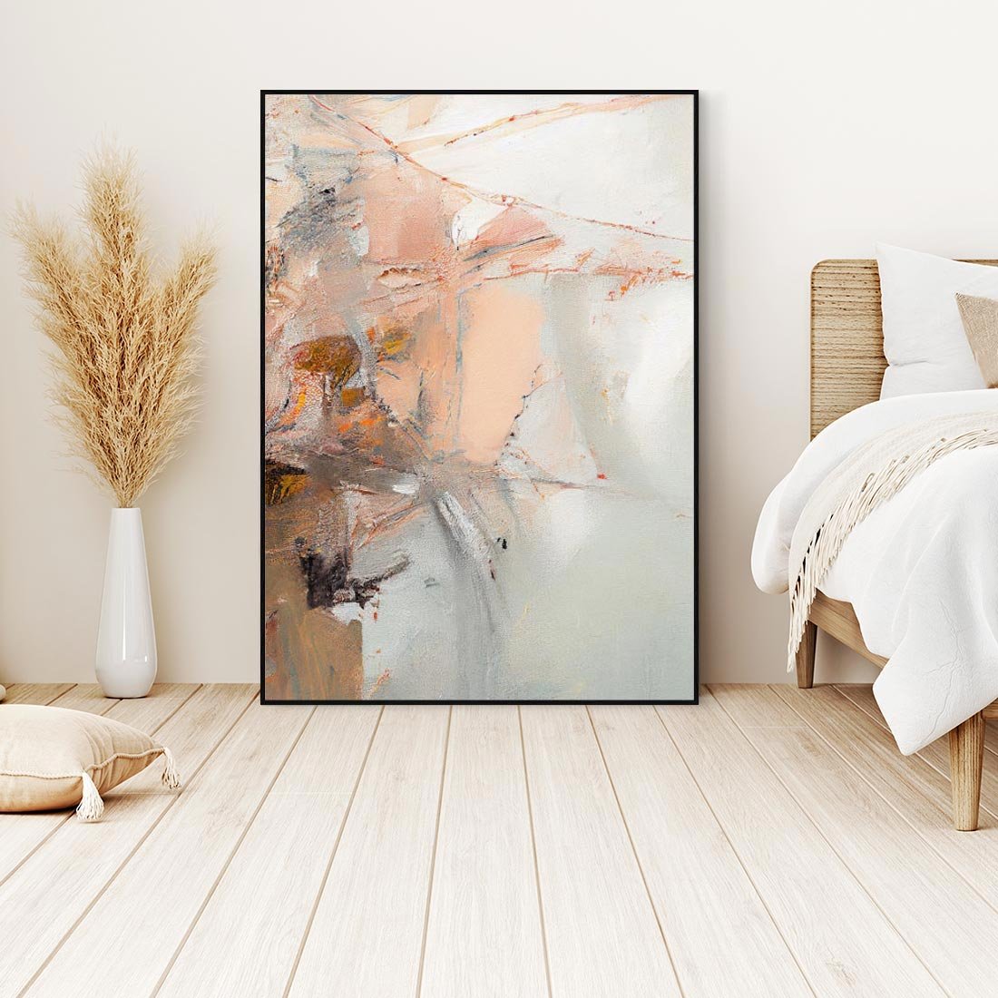 Obraz w ramie 50x70 - Taniec księżycowego pyłu - abstrakcja, tekstury farb - rama czarna